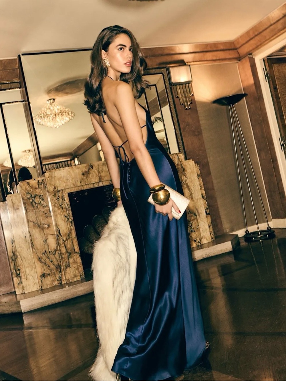Reformation Jeany Silk Dress in Navy
